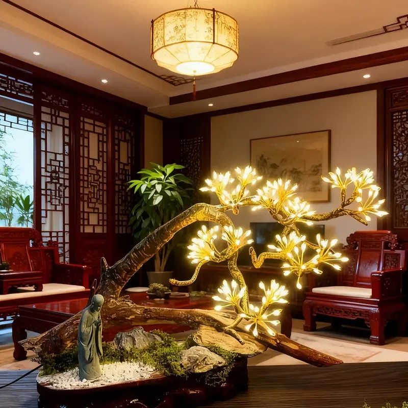 Zen Branch Root Carving Table Lamp Natural Wood Landscape Light Home Soft Decoration Boutique Hotel Ornament Modern Desk