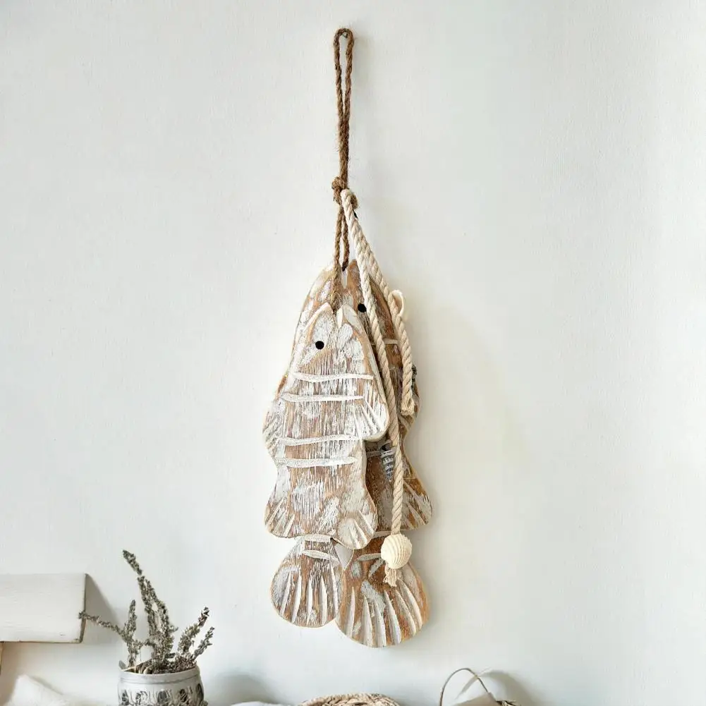 Ocean Inspired Wall Art Rustic Nautical Wooden Fish Wall Decor Coastal Beach Style Fish Ornament with Fishing Net Lake House