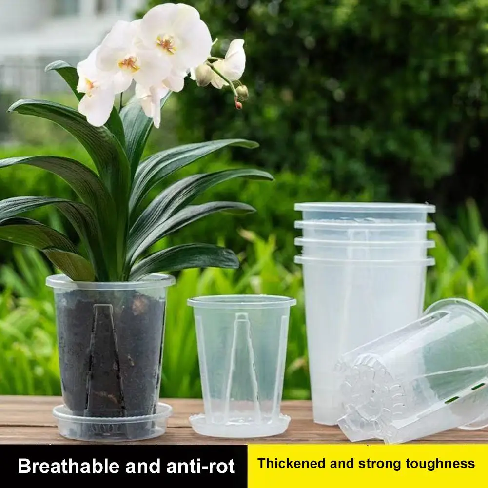 Plastic Root Control Transparent Flower Pot Breathable Breathable Planting Pot With Stomata Beautiful Phalaenopsis Orchid Pots