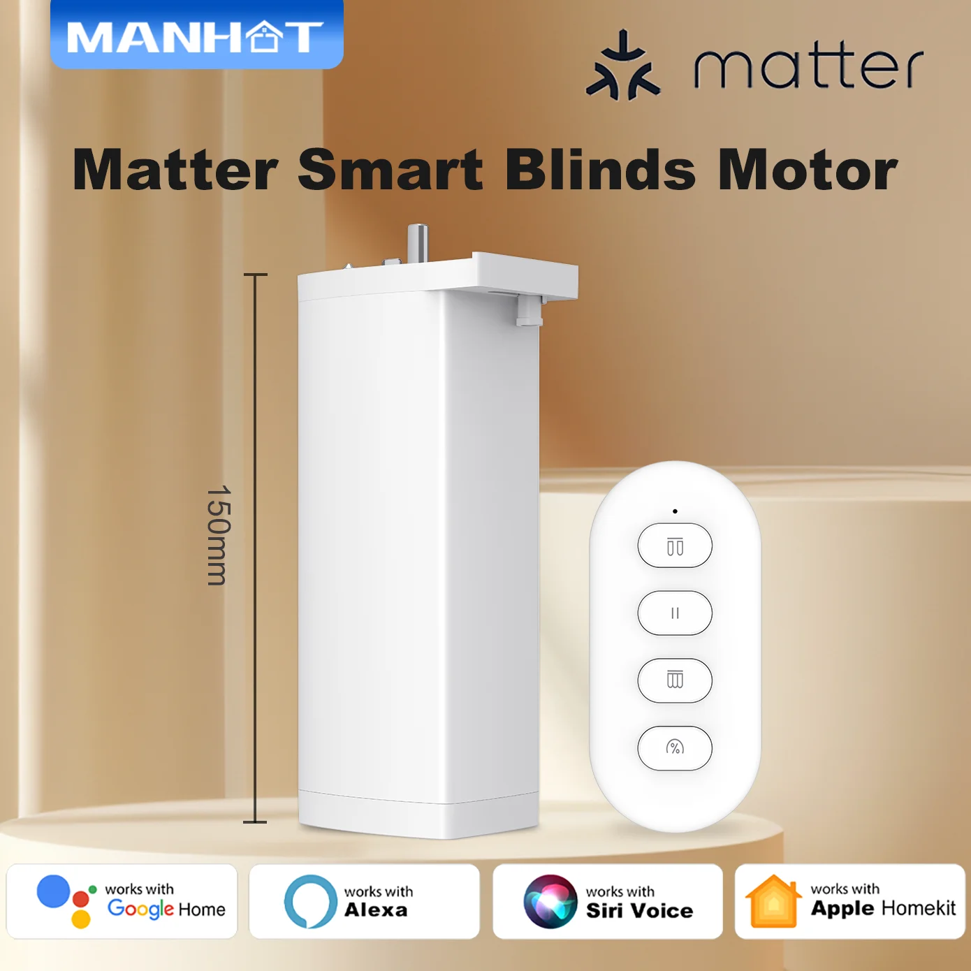 

Manhot Matter WiFi Smart Curtain Motor 15CM Intelligent Curtain System App Remote Control Work with Alexa Homekit Google Home