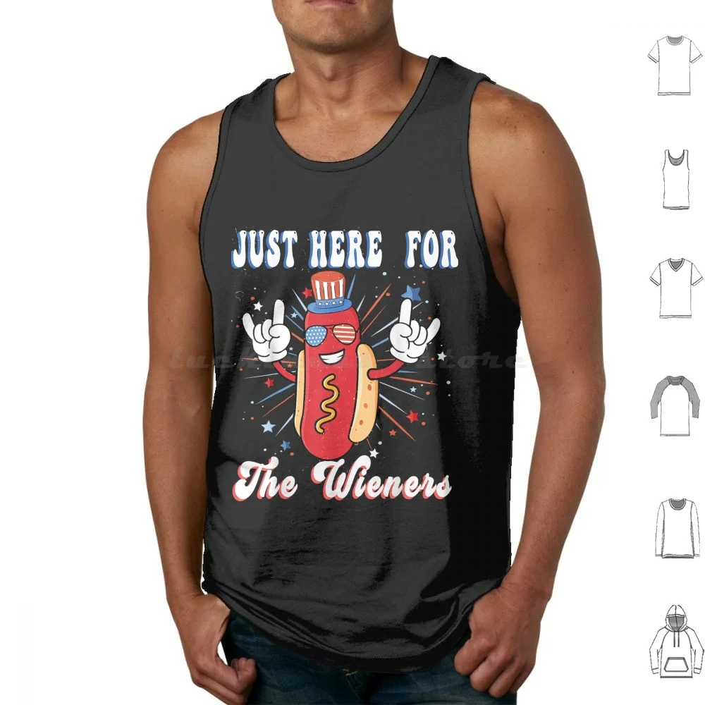 4th Of July I'm Just Here For The Wieners Hot Dogs Funny Tank Tops Print Cotton Washington Day Usa Dog Cat George