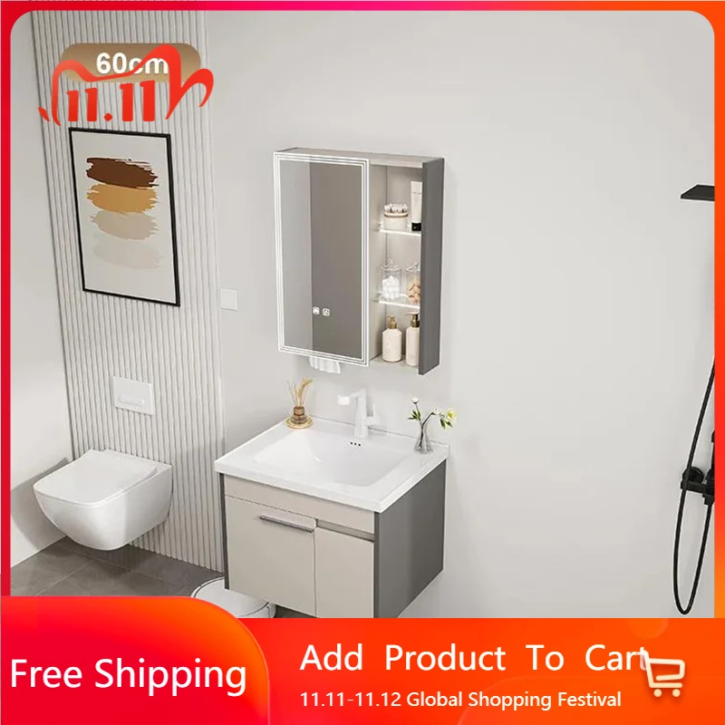 

Aesthetic Bathroom Cabinet Modern Bathroom Vanity Ceramic Sink Combination Smart Mirror Cabinet Luxury Vestidores Home Furniture