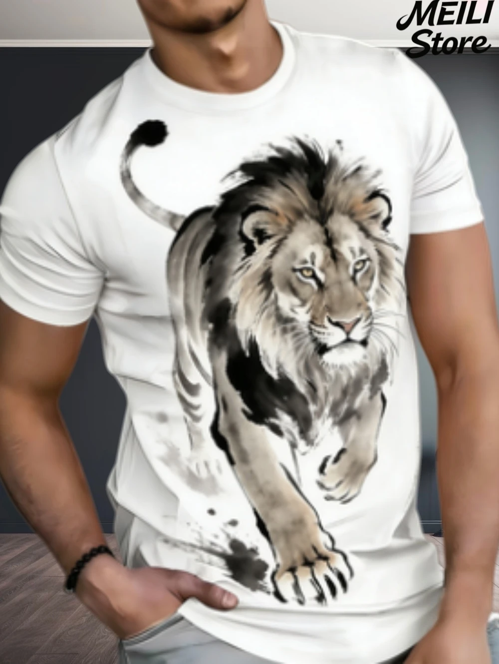 

Мужская футболка с 3D принтом животных, удобный летний модный повседневный топ, быстросохнущий легкий мужской костюм с круглым вырезом и короткими рукавами