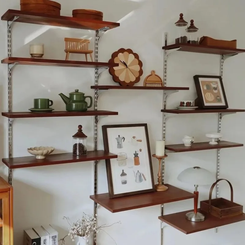 Medieval style 606 wall baffle solid wood bookshelf retro wall-mounted track shelf multi-layer storage rack