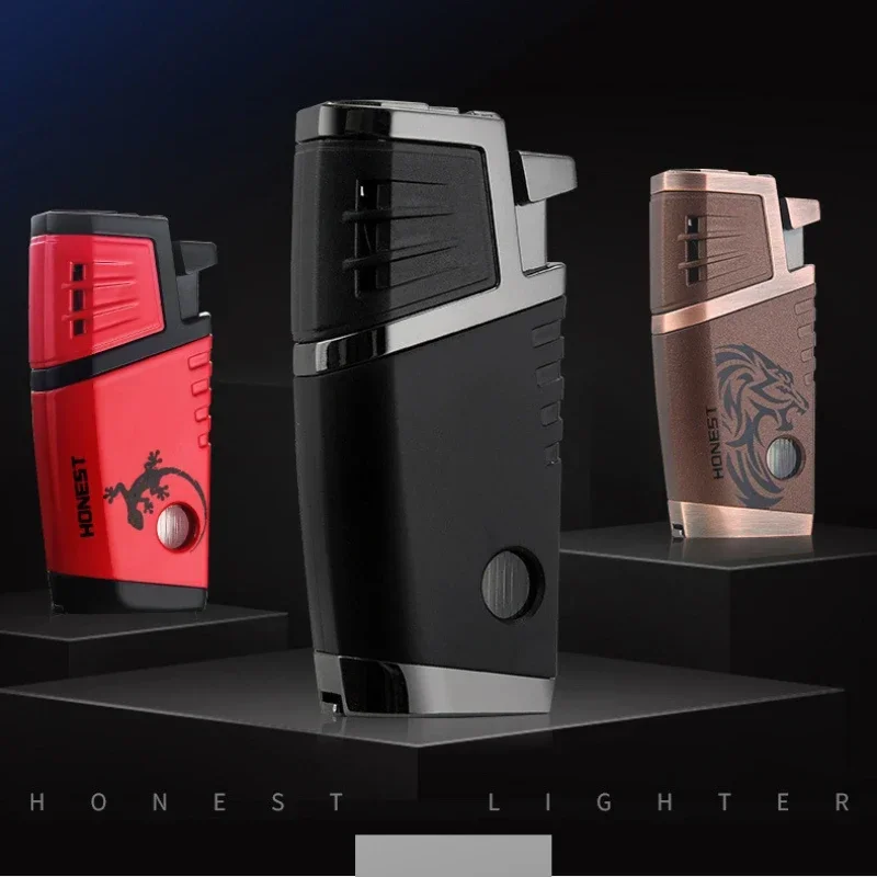 Honest High-end multi-functional double straight blue jet flame lighter metal cigar cutter butane Inflatable gas igniter gift