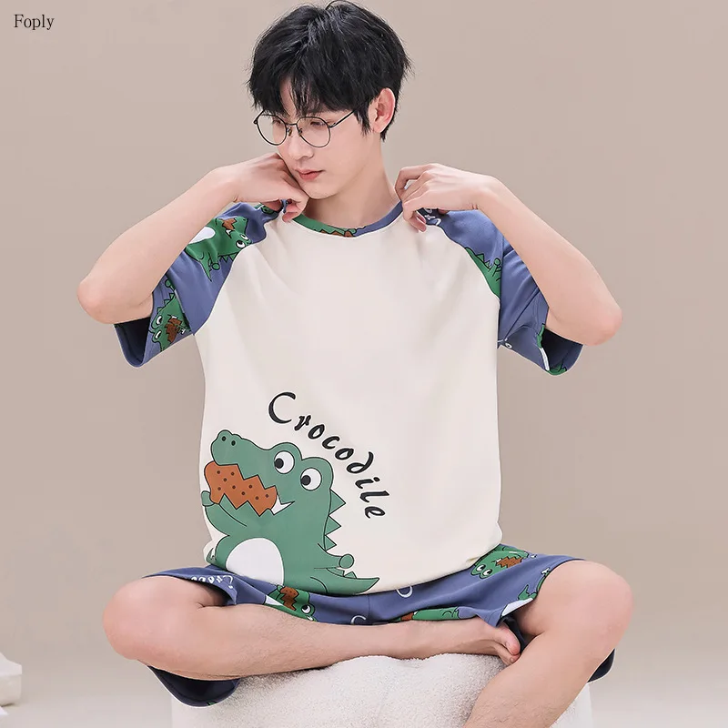 

Men's Pajamas Set Plus Size 3XL Cotton Summer Short-sleeved Pyjamas Casual Loose Style Pijamas Men's Homewear Men Loungewear