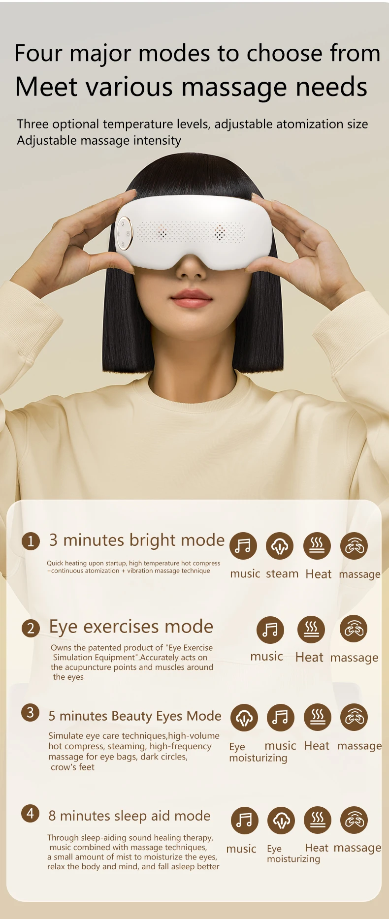 Smart Portable Steam Eye Massager with Heat Function Acupressure for Travel and Office Workers Relieves Tired Eyes