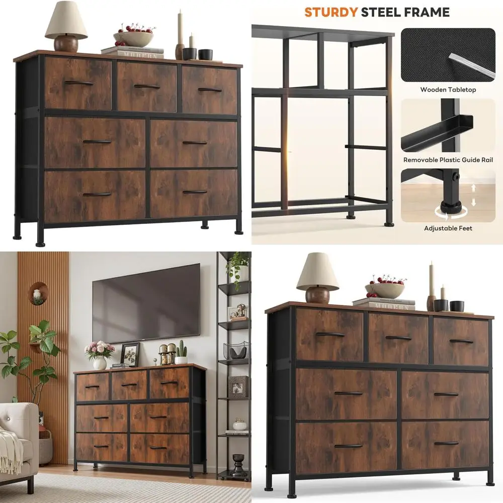 

Коричневая тумба для хранения с 7 ящиками и тканевыми корзинами для спальни, гардеробной и прихожей