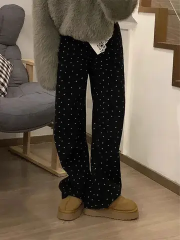 하이웨이스트 청바지 여성용 빅사이즈 빅사이즈 블랙 빈티지 플라워 체크 루즈핏 여성용 청바지 데님 팬츠 청바지 데님 팬츠 청바지
