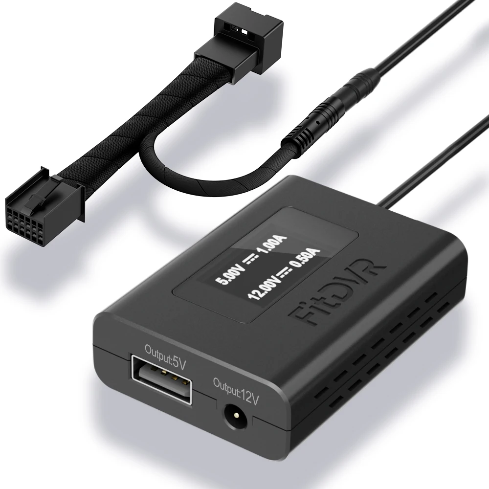 

FitDVR Dash Cam Power Adapter (12-Pin) for Porsche Macan (95B), Panamera (970), Cayenne (958), LED Display, D3-039