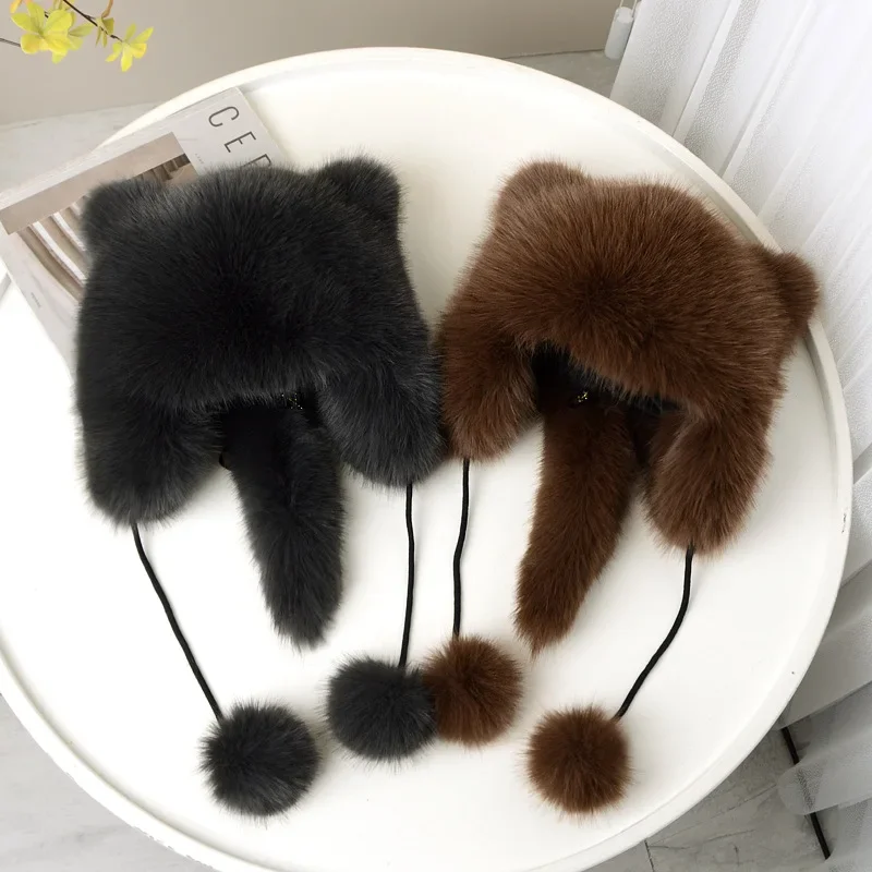 

Women's Bear Warm Cap Outdoor Cold Windproof Ear Protection Plush Cap Double-thickened Headgear Hat Windproof Cotton Hat