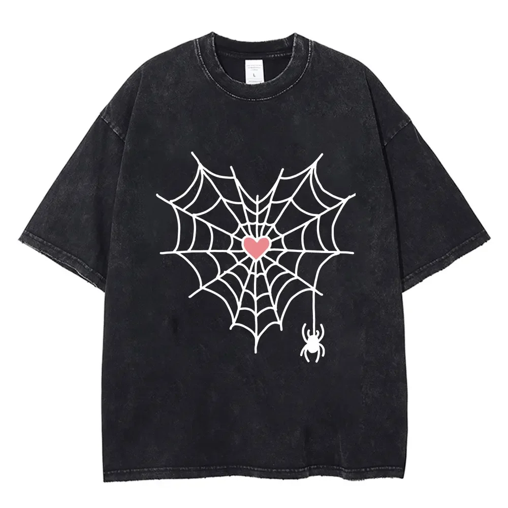 Spinnen-Print Gewaschenes Vintage T-Shirt Hip-Hop Herren Damen T-Shirt Harajuku Gothic Punk Baumwolle Sommer Lose T-Shirts Streetwear Y2k – Detail 11