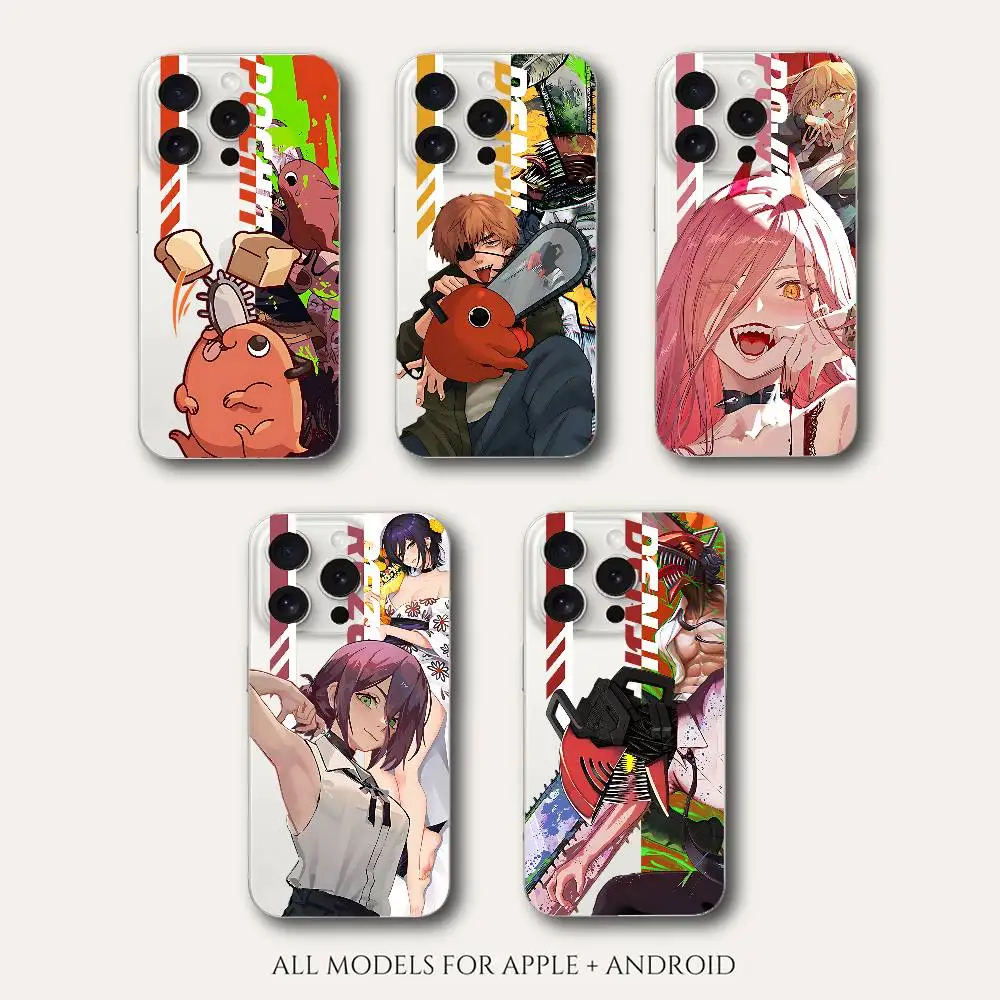 Funda de teléfono con motosierra de Anime de dibujos animados para IPhone 17 16 15 14 Plus 13 12 11 Pro Max, funda trasera transparente a prueba de golpes