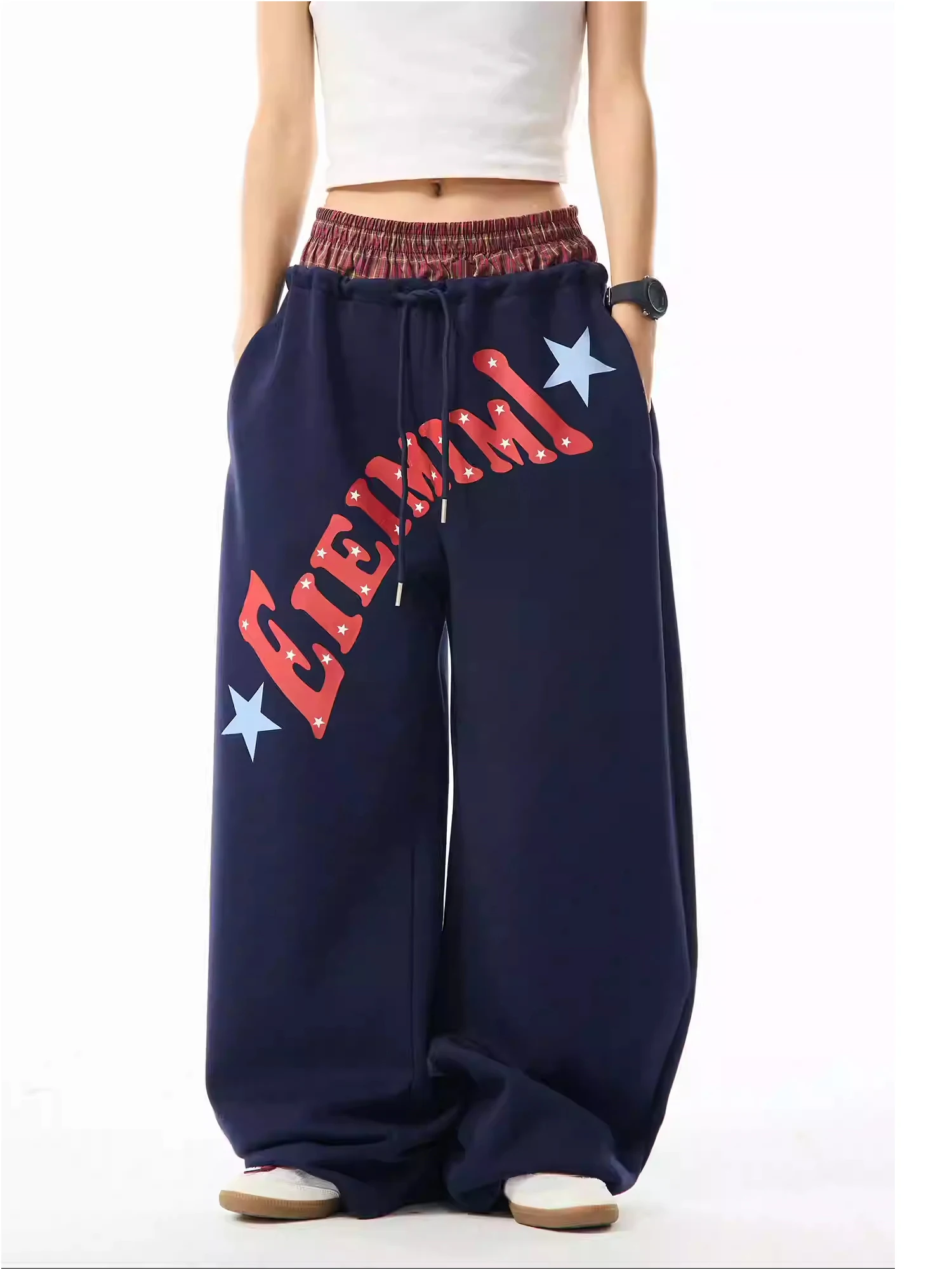 

Women's Navy Baggy Sweatpants Letter Print Oversize Pants Harajuku Japanese 2000s Style Vintage Y2k Dance Trousers 2025 Autumn