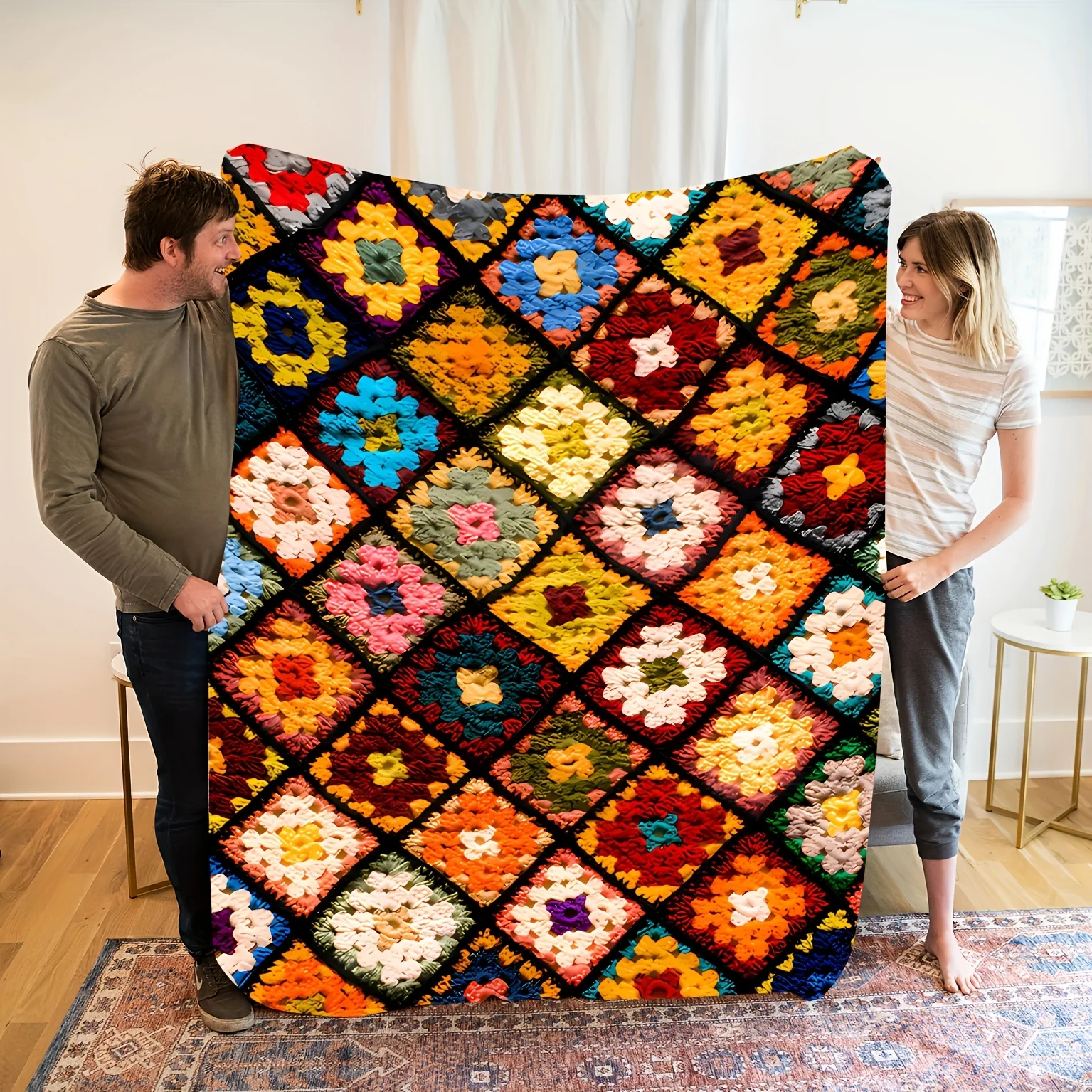 Vintage Floral Patchwork Style Design Flannel Print Blanket Throw Soft Warm Comfortable