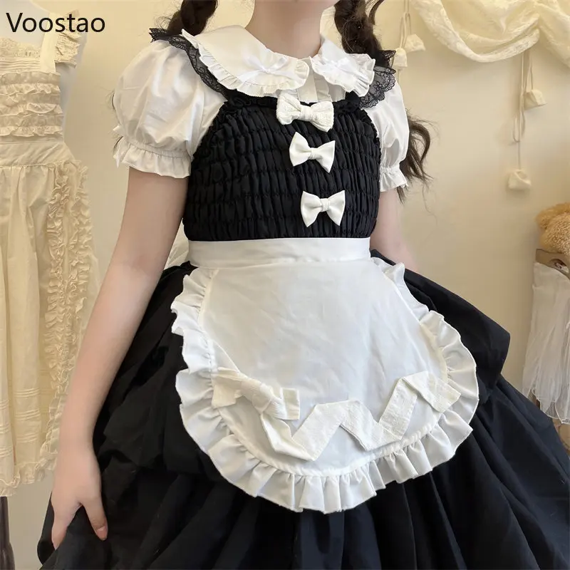 Japanese Sweet Cute Lolita Blouses Women Harajuku Kawaii Puff Sleeve Bow All-Match JK White Shirts Girls Chic Blusas Mujer Tops