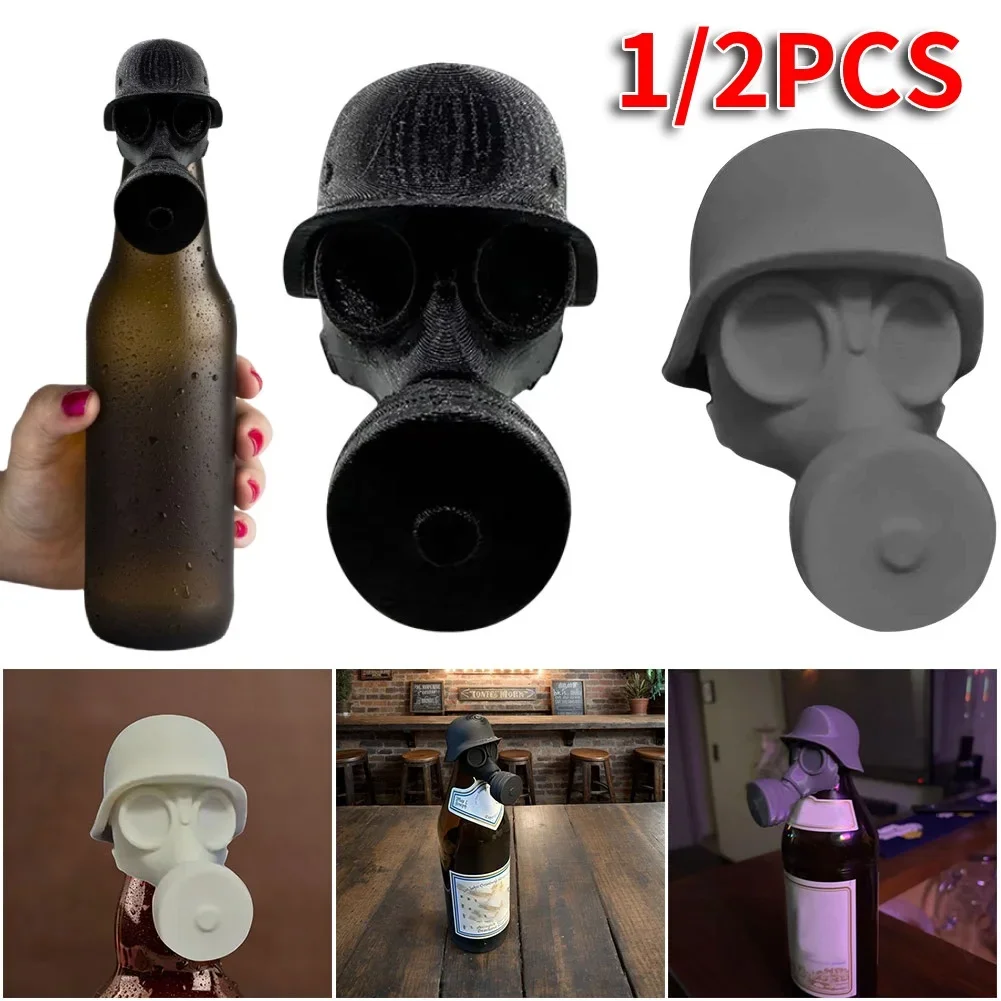 1/2PCS 3D Printing Gas Mask Beer Bottle Topper Reusable Novelty Air-Tight Cap for Liquor Preservation & Dustproofing ﻿