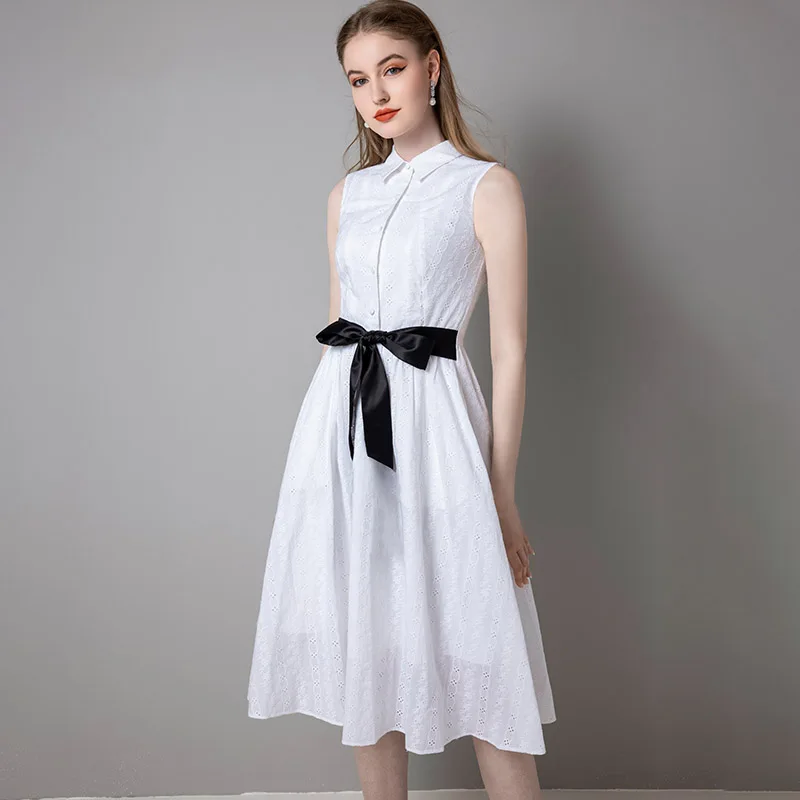 High end heavy industry light luxury niche French Hepburn waist A-line dress summer temperament Fairy