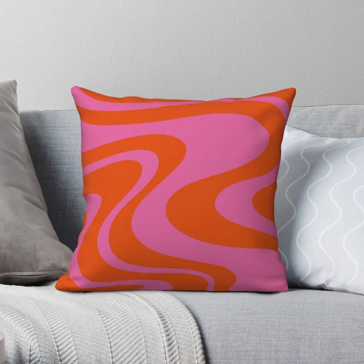 Hot Pink Red Orange Wave Swirl Pillowcase Polyester Linen Velvet Creative Zip Decorative Throw Pillow Case Home Cushion Case