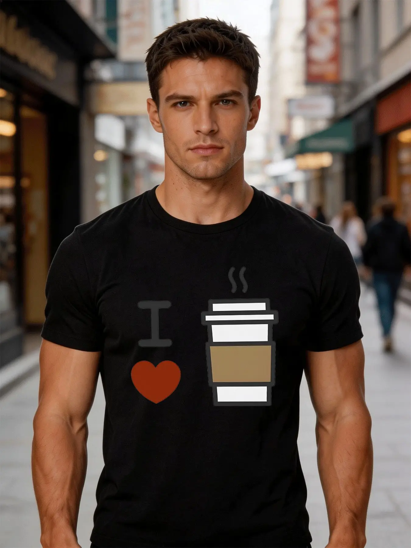 Men White Crew Neck Tee Simple I Love Disposable Coffee Cup Heart Graphic Coffee Lover Daily Casual Soft Cotton Male Tops