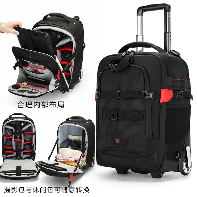 

Pull Rod Photography Bag Trolley Backpack Wheel Camera Bag Large Space Travel Trolley Case Storage Earthquake Proof Box Organize