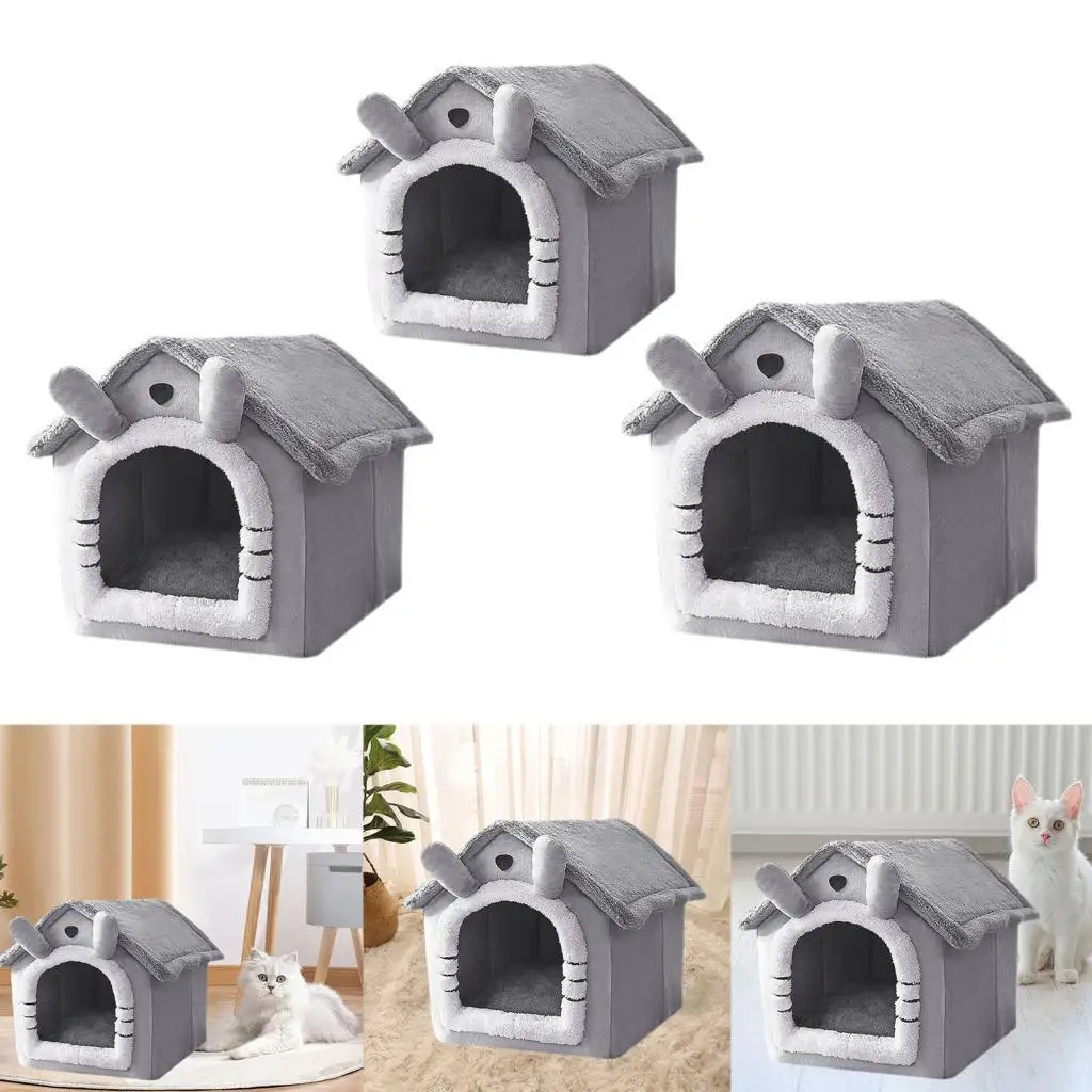 

Pet Bed House Kitten Puppy Sleep Kennel Cute Soft Plush Removable Cushion Cat
