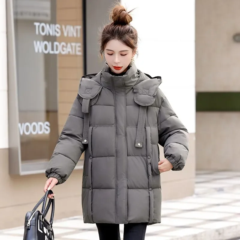 2025 Autumn Winter Down Cotton-Padded Jacket Women's Overcoat Long Korean Hooded Loose Cotton Coat New Thick Warm Parka Coat