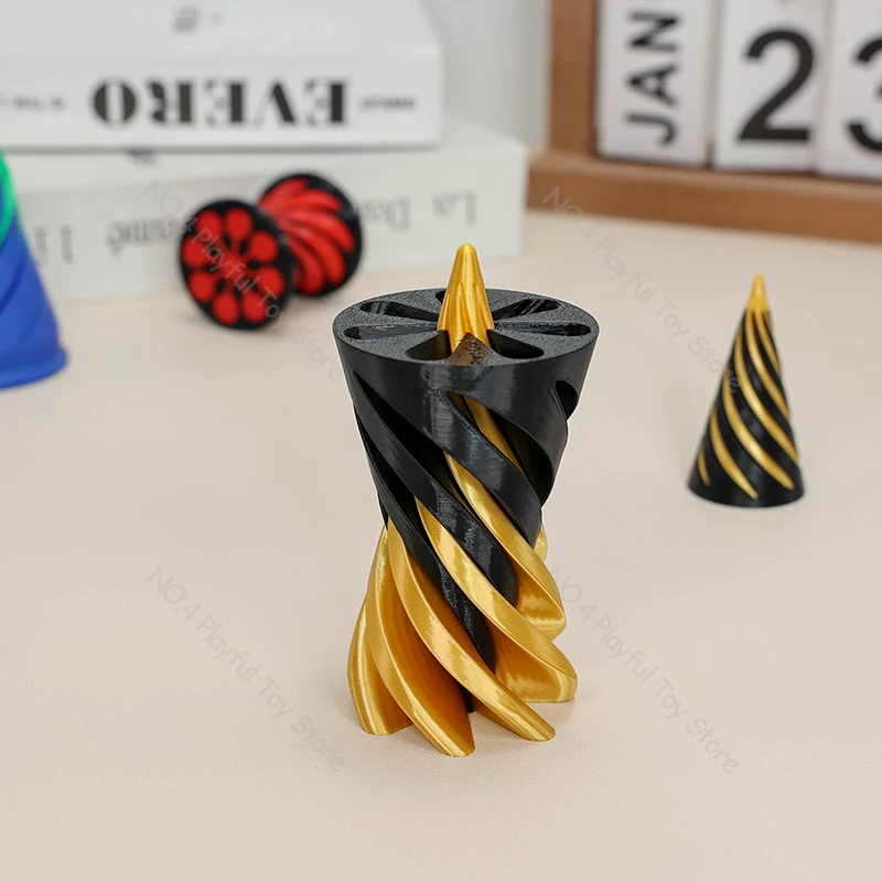 Funny 3D Printed Spiral Cone Toy Impossible Pyramid Passthrough Sculpture Pass Through Pyramid Toy Mini Vortex Thread Illusion