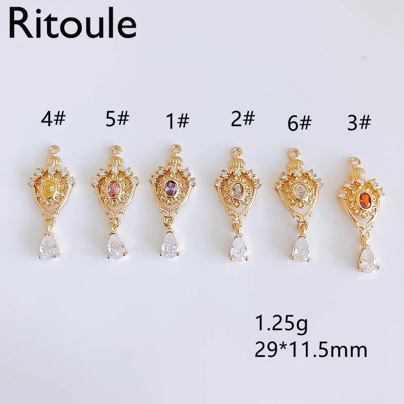 4pcsDIY jewelry accessories copper-plated real gold micro-inlaid zircon exquisite crown hollow water drop pendant