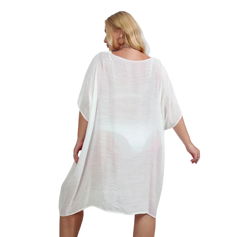 ผู้หญิง Cover Ups Beachwear One Piece Hollow Out ชุดชายหาดฤดูร้อนบิกินี่ชุดว่ายน้ําชุดว่ายน้ํา Sarong ลึก V คอ