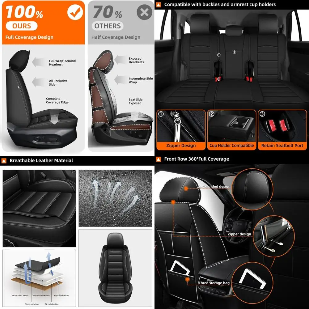 

Seat Cover Full Set Fit for Ford Expedition 2018-2025 2026: Waterproof Leather Cushions Seat Cover Protector Compatible Airbag(5