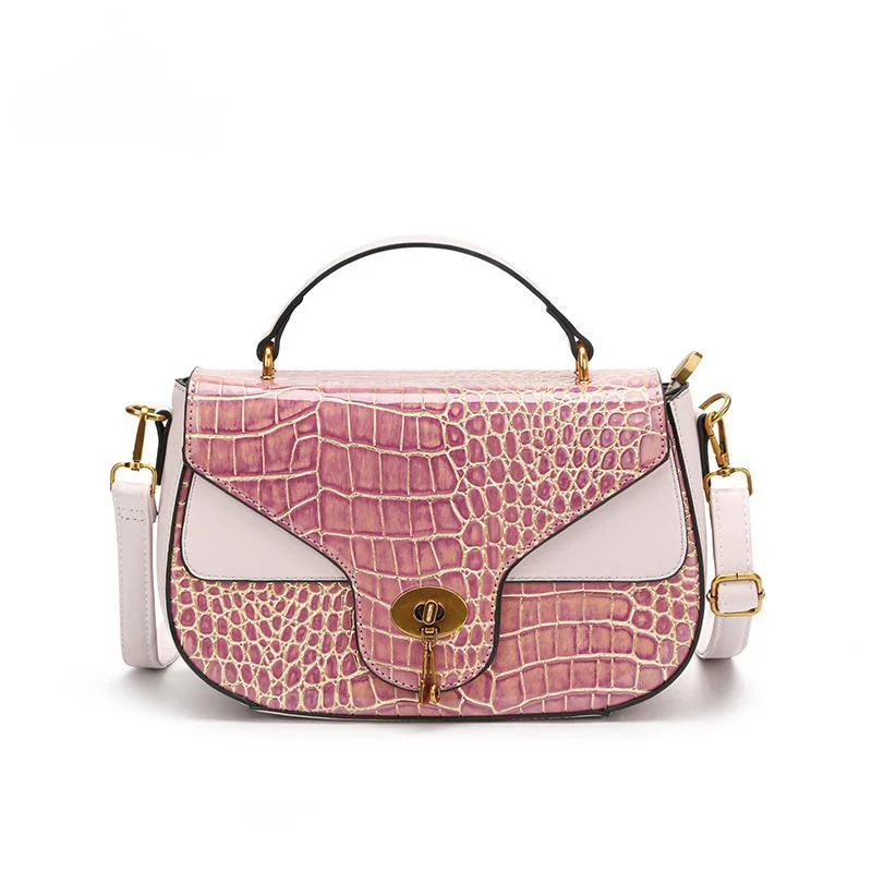 Fashion Shoulder Bag, New High-quality Popular All-match Contrast Color Handbag, Stone Pattern Classic Practical Crossbody Bag, New Women's Saddle Bag_voghion.com