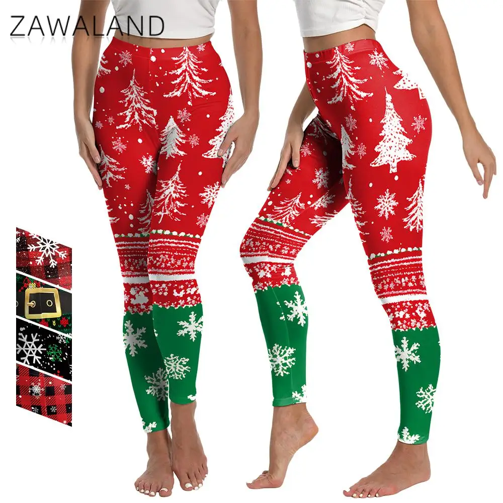 

ZAWALAND Women Sports Yoga Leggings Sexy High Waist Workout Pants Snowflake Christmas Printed Trousers Sportswear Leggings