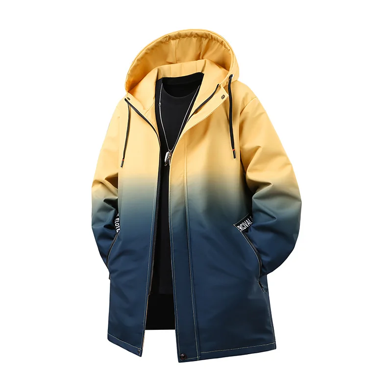 

Большие размеры, весенне-осенние мужские куртки, трендовая мужская одежда средней длины с капюшоном, повседневные универсальные удобные пальто, модные ветрозащитные