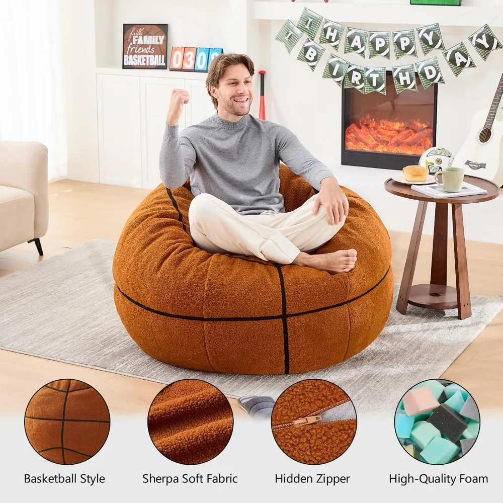 Sports Basketball Bean Bag Chair - Giant Bean Bag Chairs for Adults and Kids - Oversized Bean Bag Sofa Couch with Filler-Baske