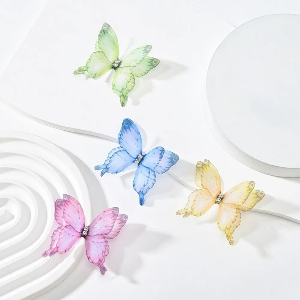 50Pcs 3D Organza Fabric Butterfly Appliques Colorful Double-layer Simulation Mesh Butterfly Patch Translucent