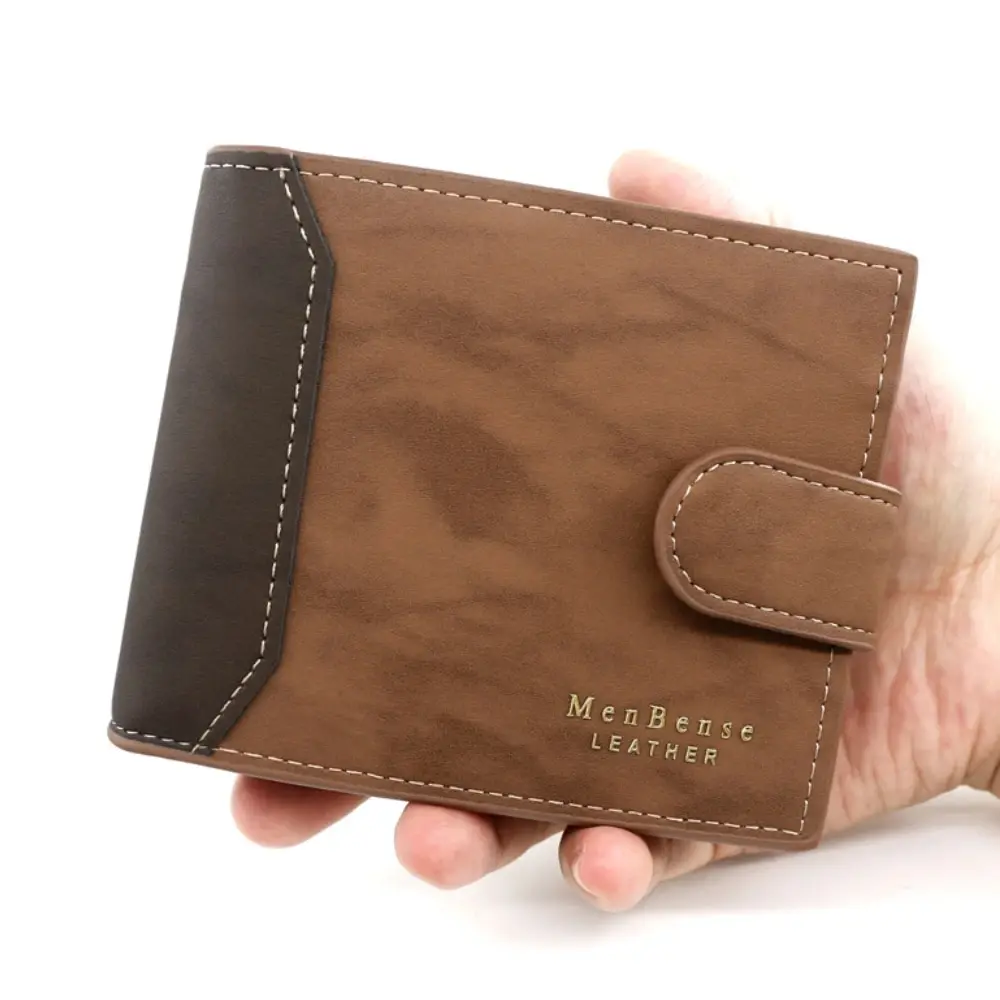 Cartera con broche para hombre, tarjetero de cuero sintético, monedero corto, billetera para tarjetas de crédito