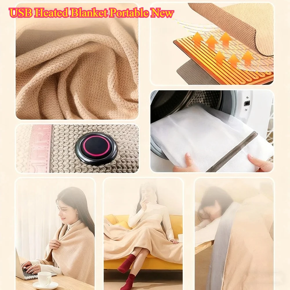 

Портативное одеяло с USB-подогревом, новинка - зарядка для автомобиля, кемпинга, офиса, можно стирать в машине, теплое