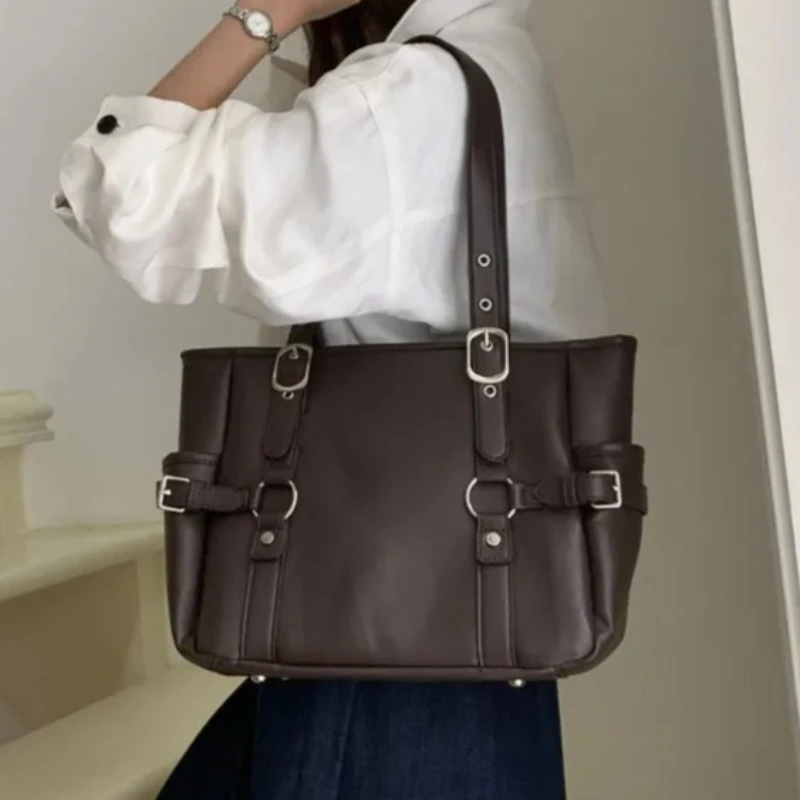 Women PU Leather Large Capacity Tote Bag Retro Hot Girl Handbag  Ladies Fashion Sweet Star Versatile Shoulder Bag
