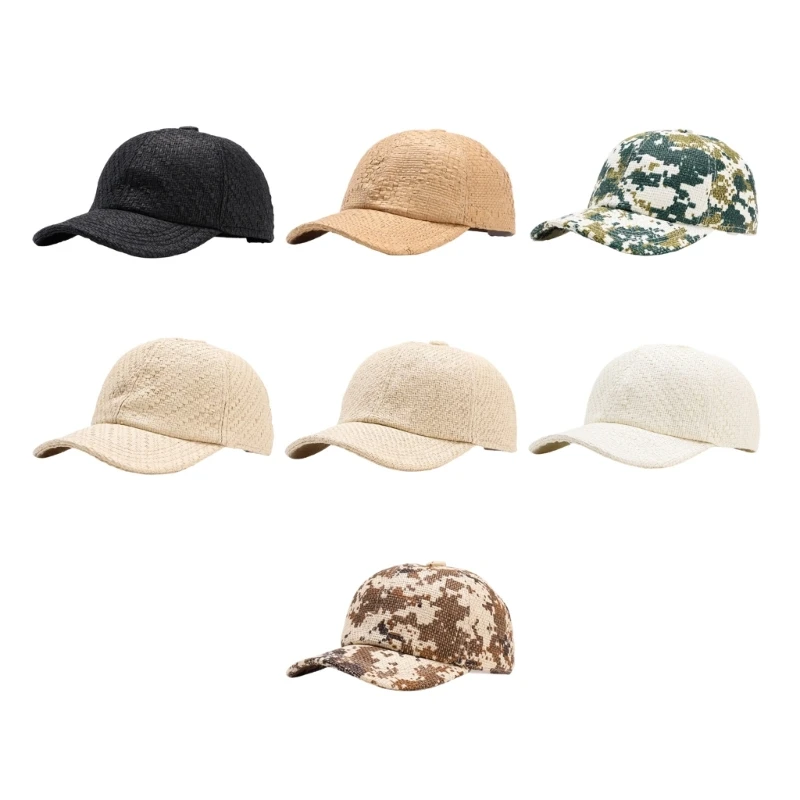 Straw Baseball Cap for Women and Men, Textured Summer Sun Hat with Adjustable Back Closure for Beach Walks and Travel Y08E