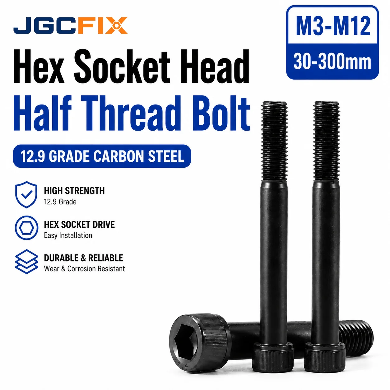 M3 M4 M5 M6 M8 M10 M12 Half Thread Extra Long Hex Socket Cap Head Bolt DIN912 Grade12.9 Carbon Steel Metric Partial Thread Screw