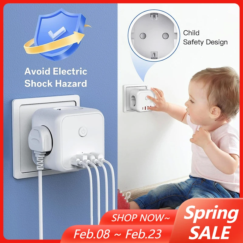 

Плоская вилка европейского стандарта 7 в 1, удлинитель Cube с несколькими розетками и USB-портом + 3 розетки переменного тока + 1 немецкий стандарт типа C, европейский стандарт