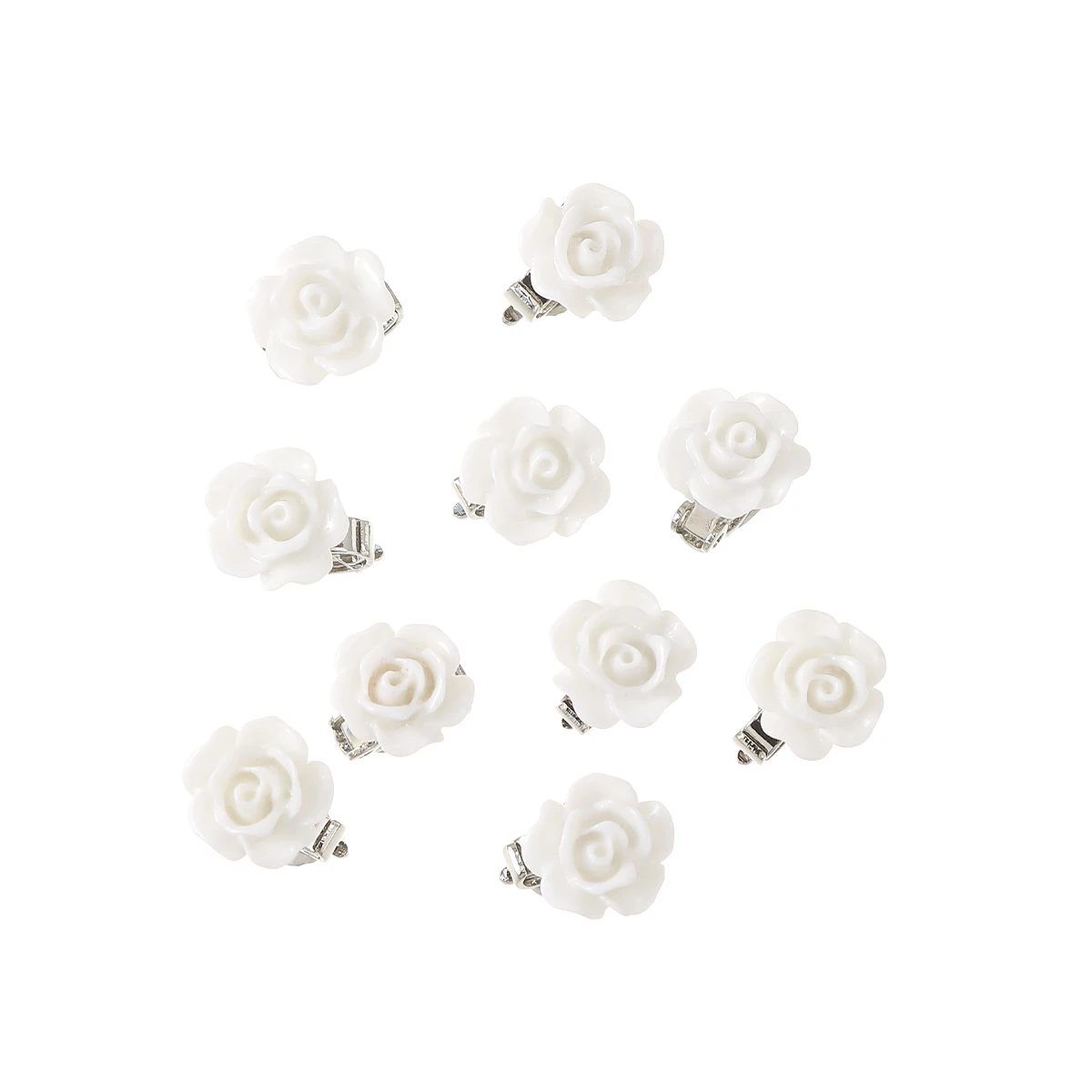 10PCS/set Resin Rose Hair Buttons  White Hairpin Women Bride Hair Clip Wedding Travel Styling Hair Bun Button Barrettes Headwear