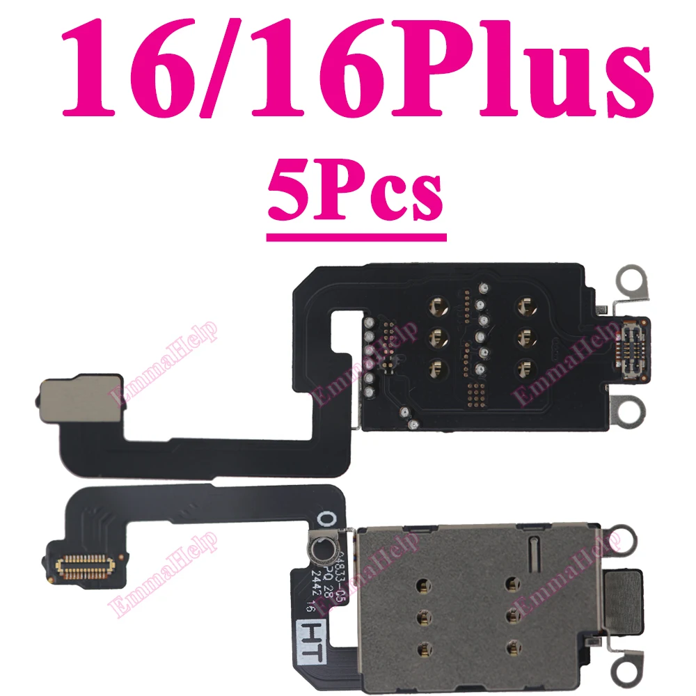 5Pcs Dual SIM Card Reader Tray Slot Socket Flex Cable for iPhone 16 15 14 13 12 11 Pro Max Plus Connector Adapter Repair Parts