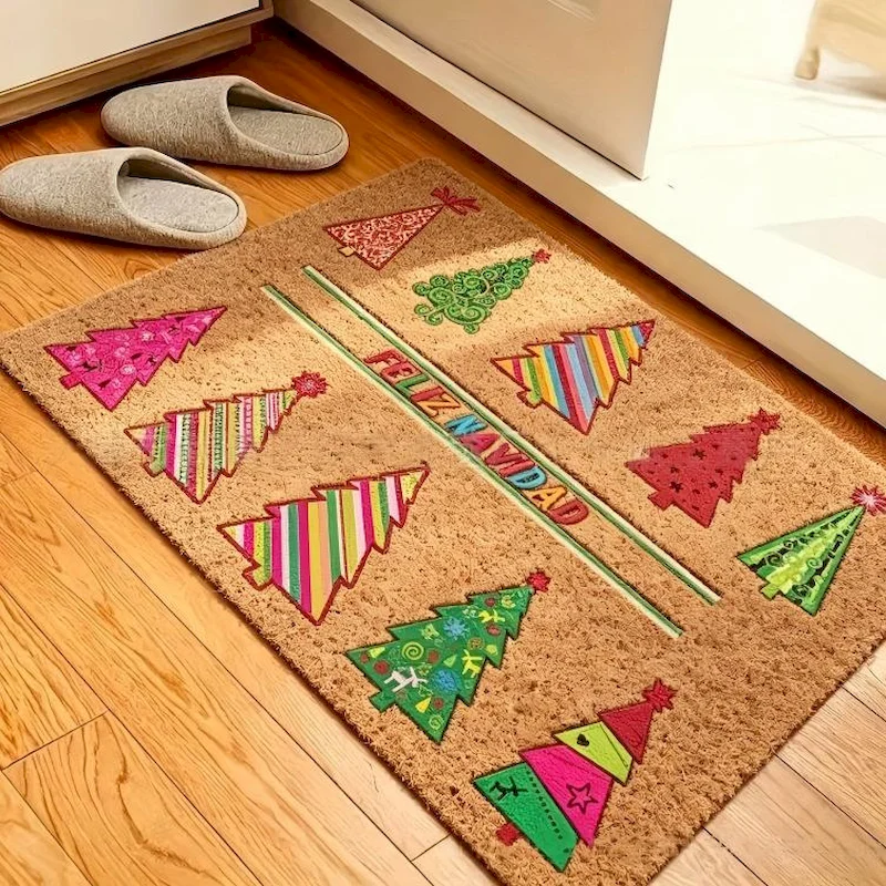VIKAMA Christmas Tree Holiday Printed Floor Mat,Colorful Tree Carpet,Anti Slip And Absorbent Entrance Door Mat,Home Decoration