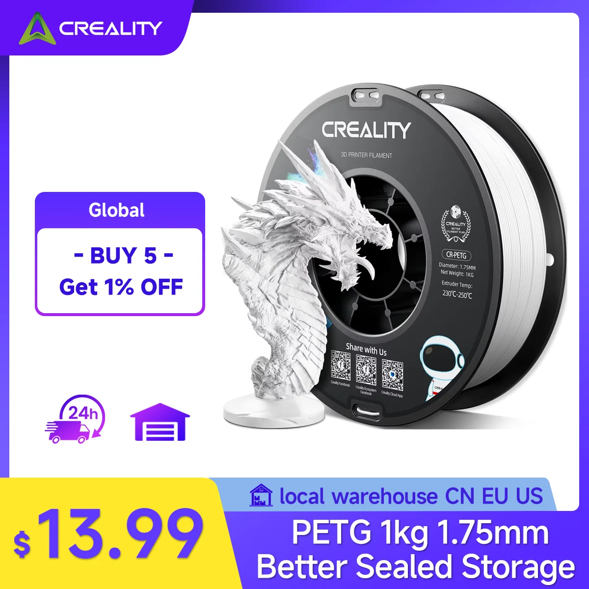 

Нить Creality PETG для всех 3D-принтеров, 1 кг, 1,75 мм, катушка, 2,2 фунта, смешанные цвета, нить PLA/TPU/ABS для Bambu lab Creality, самая дешевая