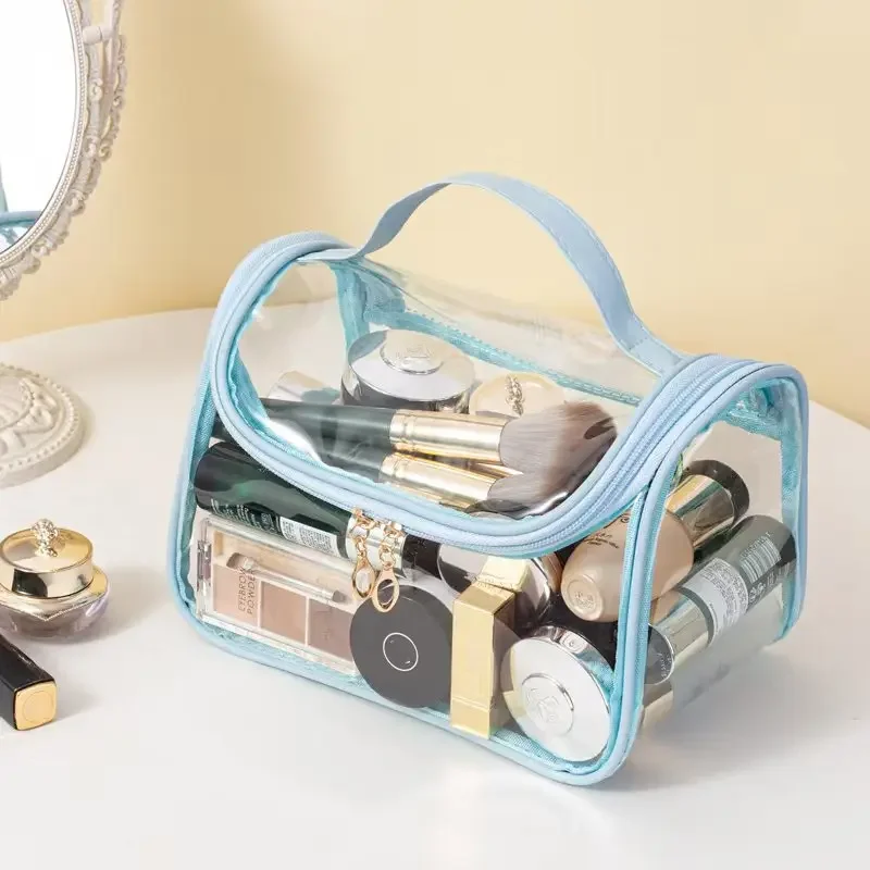 

Clear Mesh Design Travel Makeup Bag Large Capacity Cosmetic Organizer with Handle Nylon Makeup Pouch