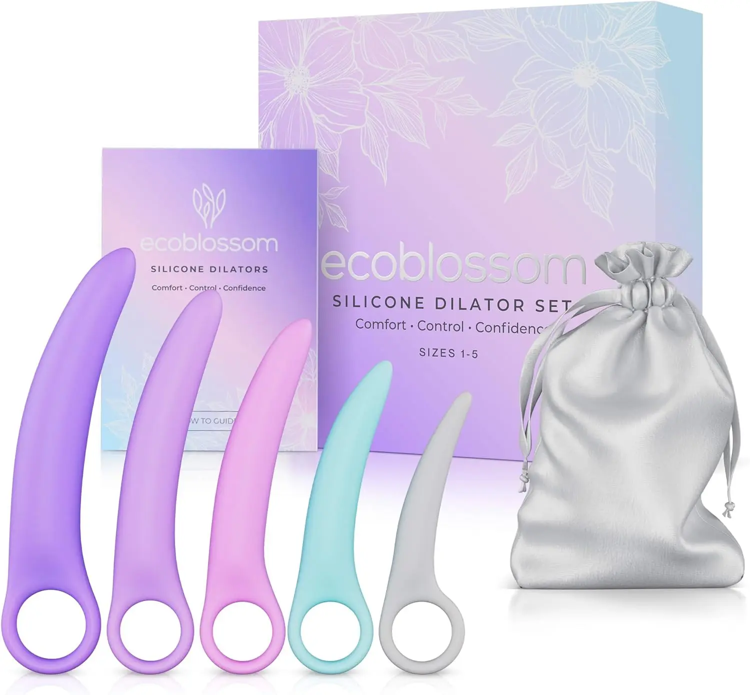 مجموعة موسعات السيليكون Ecoblossom - الموسعات الأكثر راحة للنساء الذين يعانون من الألم - مدرب أرضية الحوض، نقالة، وإسبا