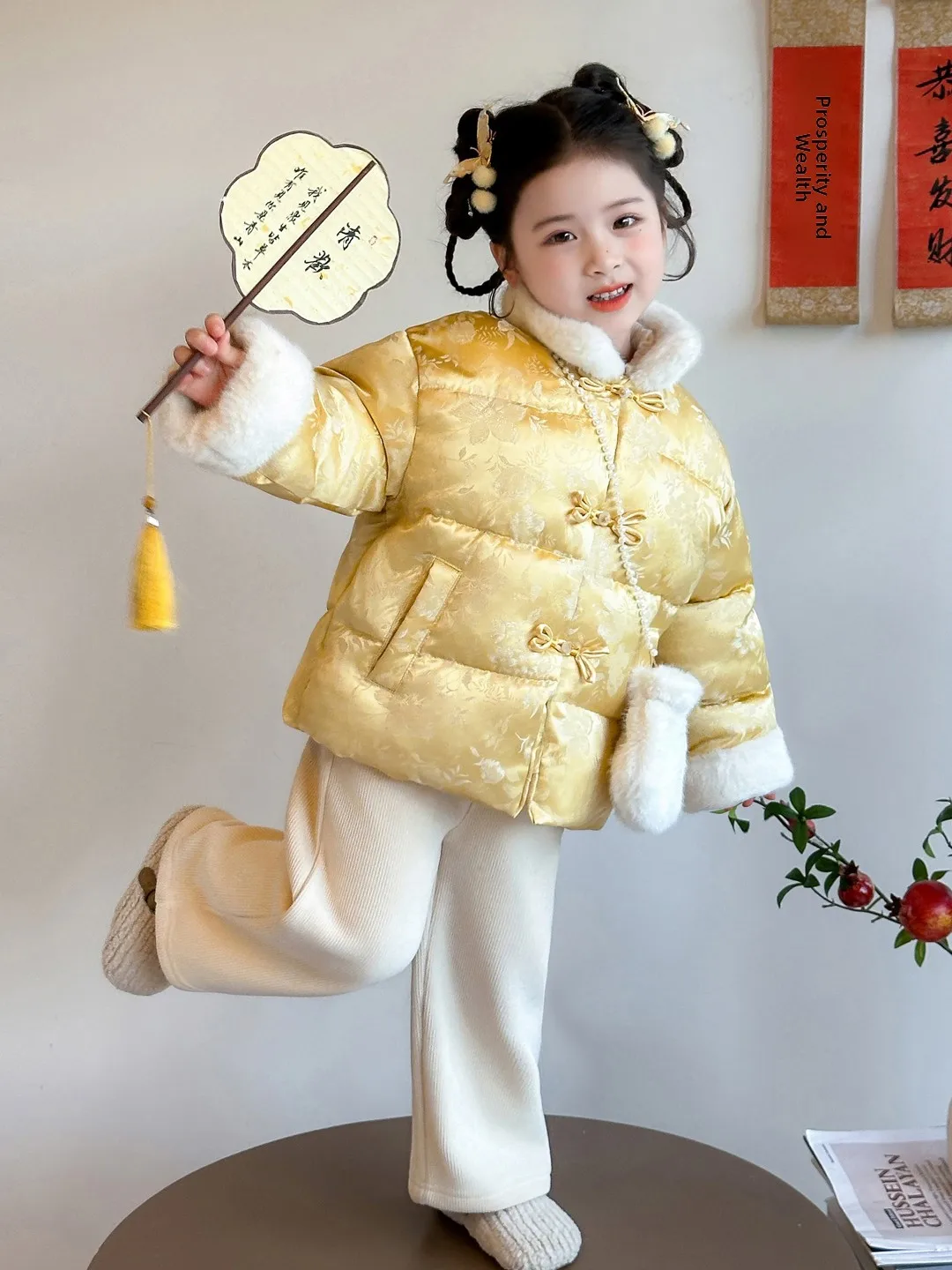 

Детская утепленная флисовая хлопковая куртка для девочек, зимняя, новый стиль, в традиционном китайском стиле, милая, свободного кроя, с длинными рукавами