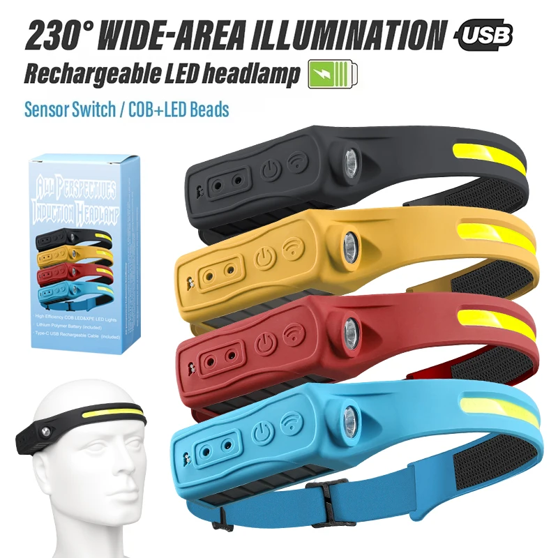 

Сенсорный налобный фонарь, светодиодный налобный фонарик, перезаряжаемый налобный фонарь, встроенный аккумулятор, 5 режимов освещения, фонарь для рыбалки и кемпинга